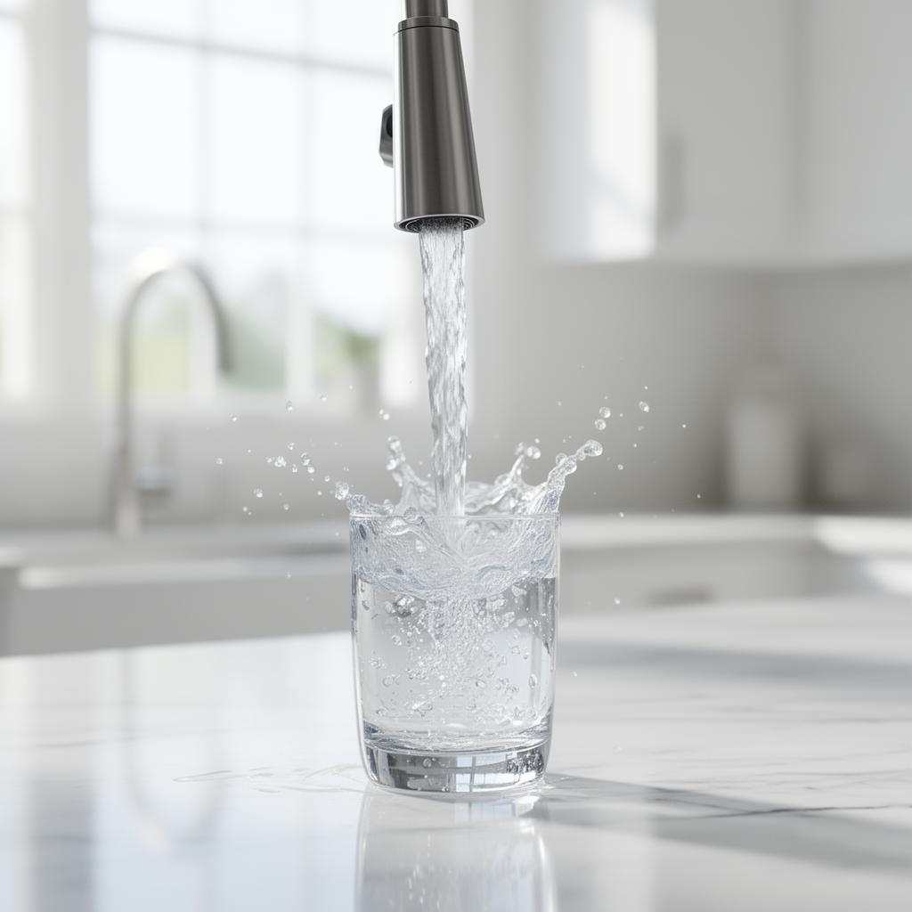 Pure filtered water pouring into a crystal glass